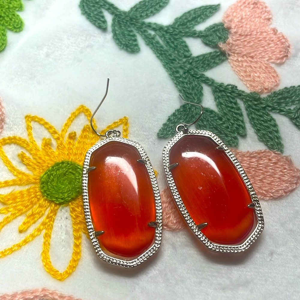 Clear orange and silver earrings